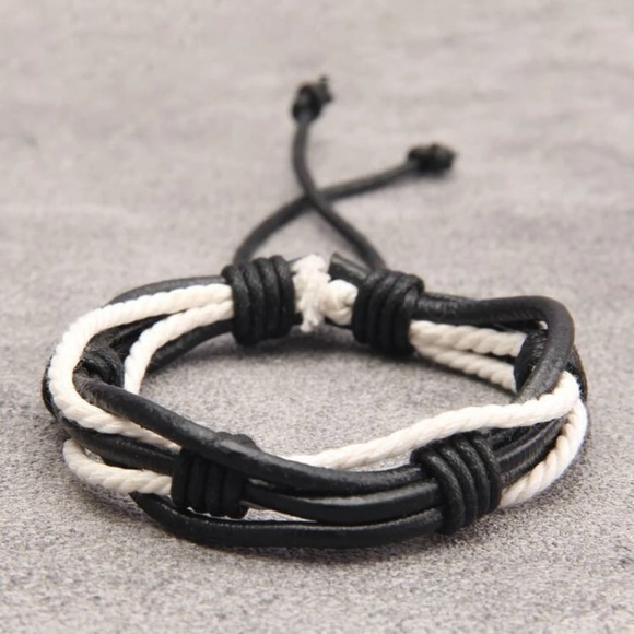 Two Tone Faux Leather Bracelet Adjustable Size - Picture 1 of 6